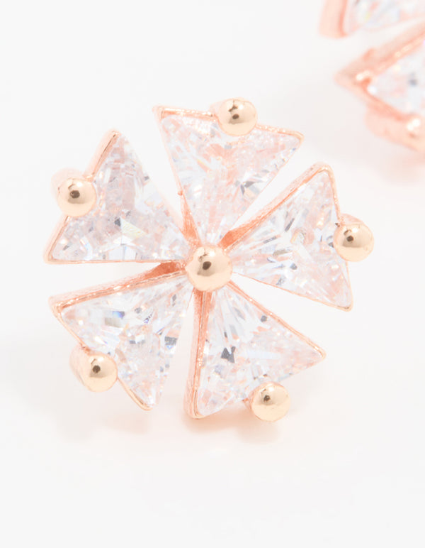 Rose Gold Plated Sterling Silver Cubic Zirconia Petal Stud Earrings