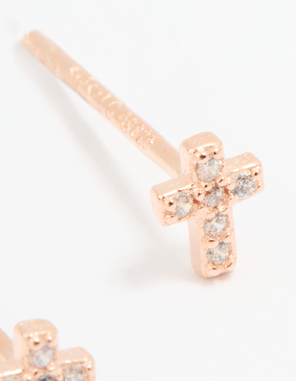 Rose Gold Plated Sterling Silver Cubic Zirconia Mini Cross Stud Earrings