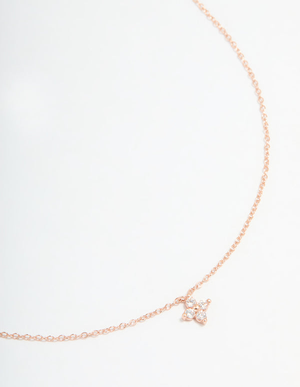 Rose Gold Plated Sterling Silver Cubic Zirconia Micro Flower Necklace