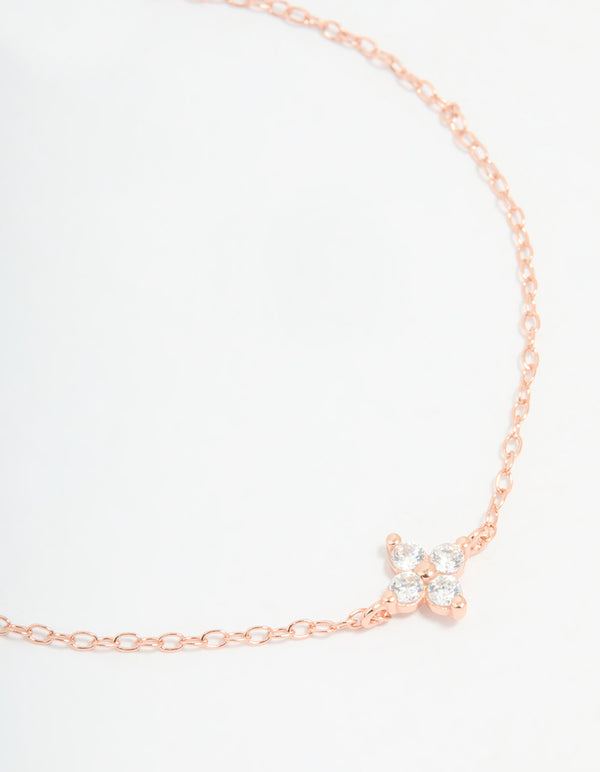 Rose Gold Plated Sterling Silver Cubic Zirconia Tiny Flower Bracelet