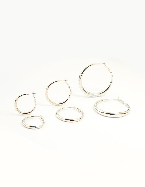 Silver Smooth Hoop Earrings 3-Pack