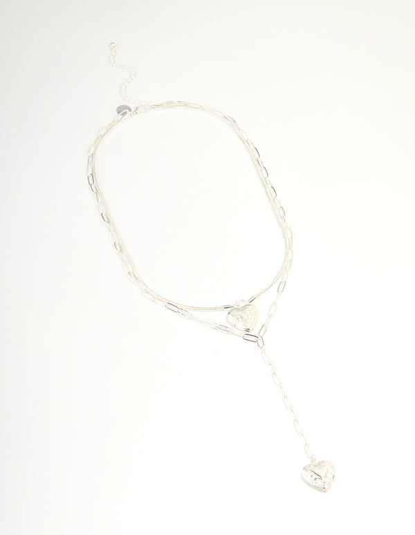 Silver Heart Locket Layered Necklace