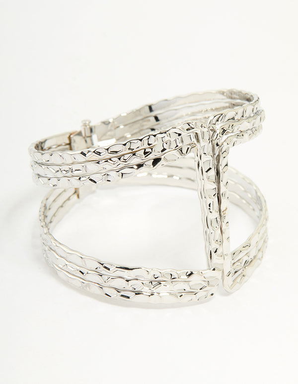 Silver Hammered Linear Wrist Cuff