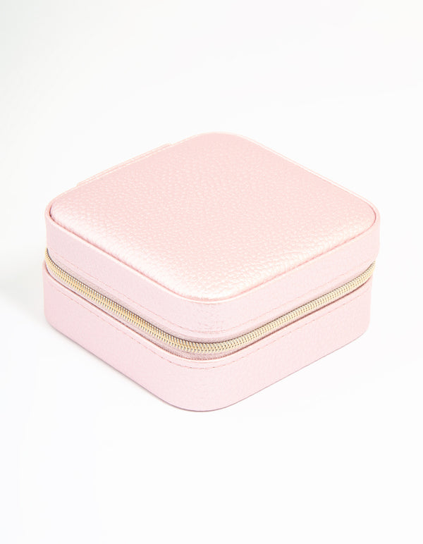 Metallic Pink PU Leather Pebbled Square Jewellery Case
