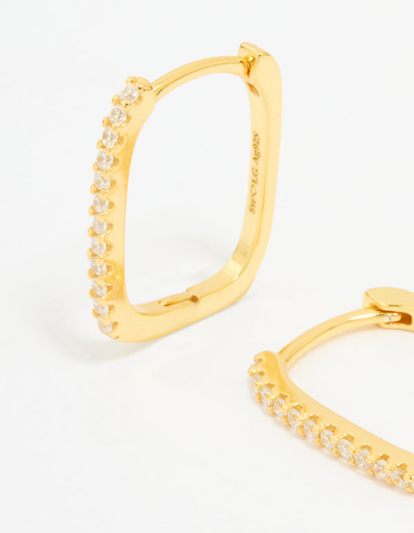 Gold Plated Sterling Silver Cubic Zirconia Pavé Oblong Hoop Earrings