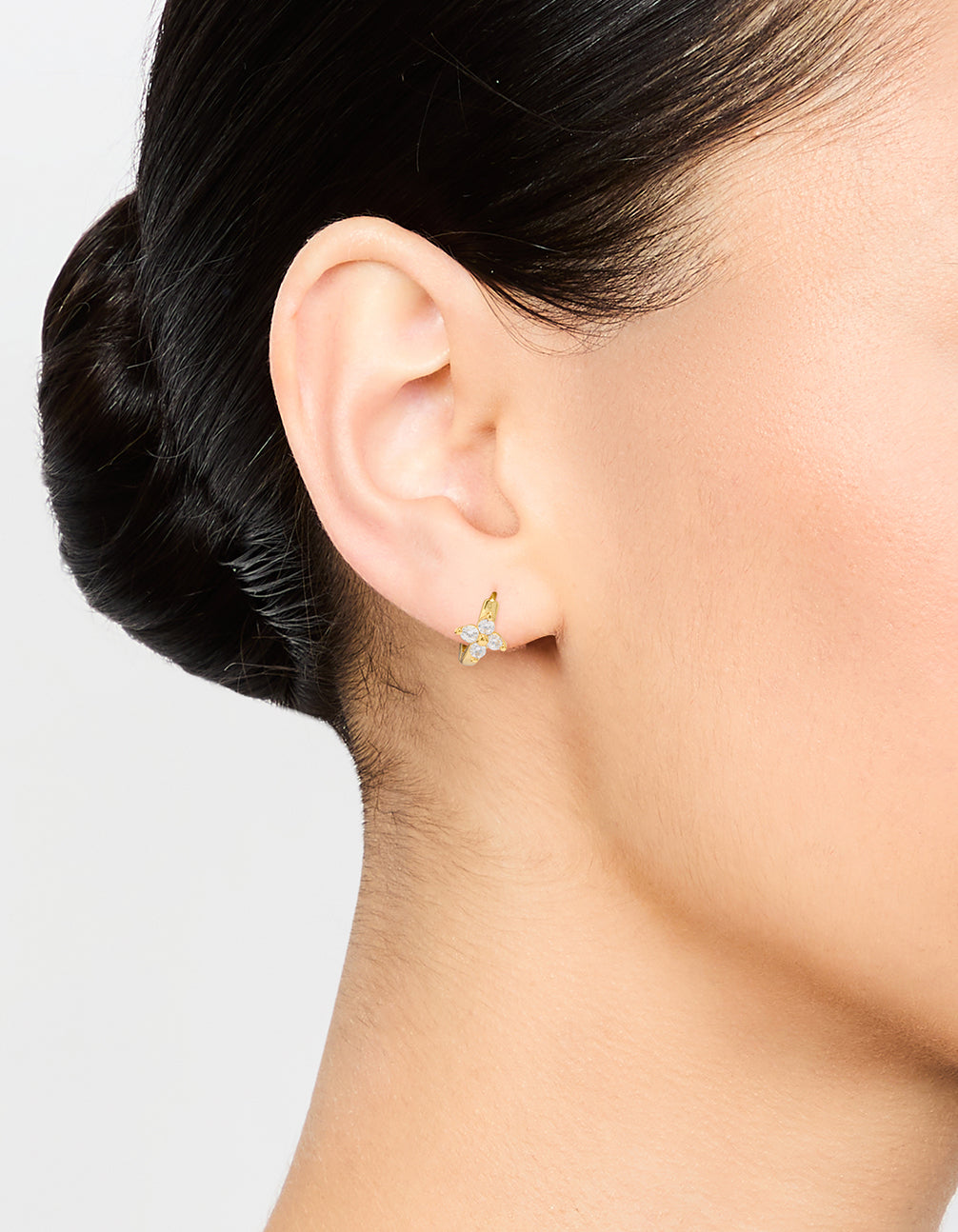 Gold Plated Sterling Silver Cubic Zirconia Flower Hoop Earrings