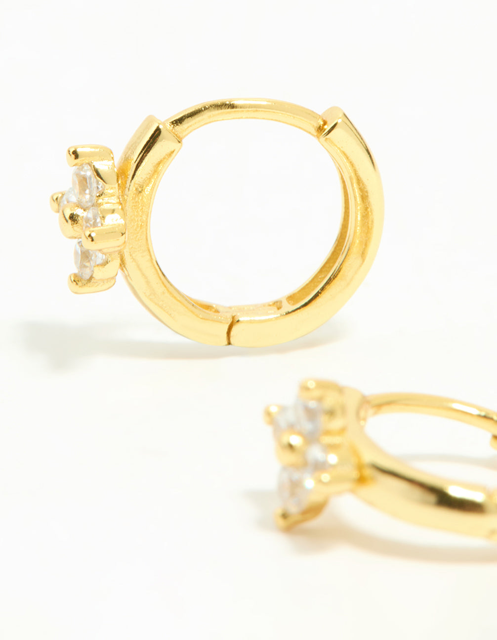 Gold Plated Sterling Silver Cubic Zirconia Flower Hoop Earrings