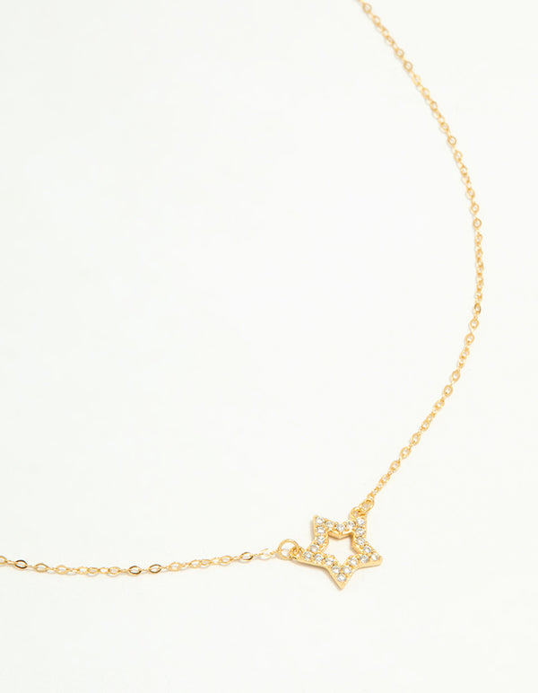 Gold Plated Sterling Silver Cubic Zirconia Pavé Star Necklace