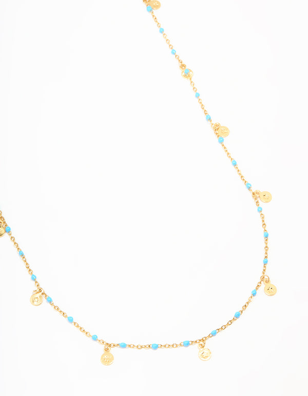 Waterproof Gold Plated Stainless Steel Blue Beaded Dainty Waist Chain