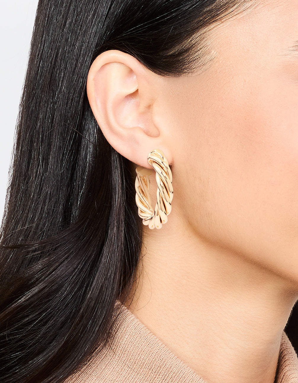 Worn Gold Twisted Thick Hoop Earrings