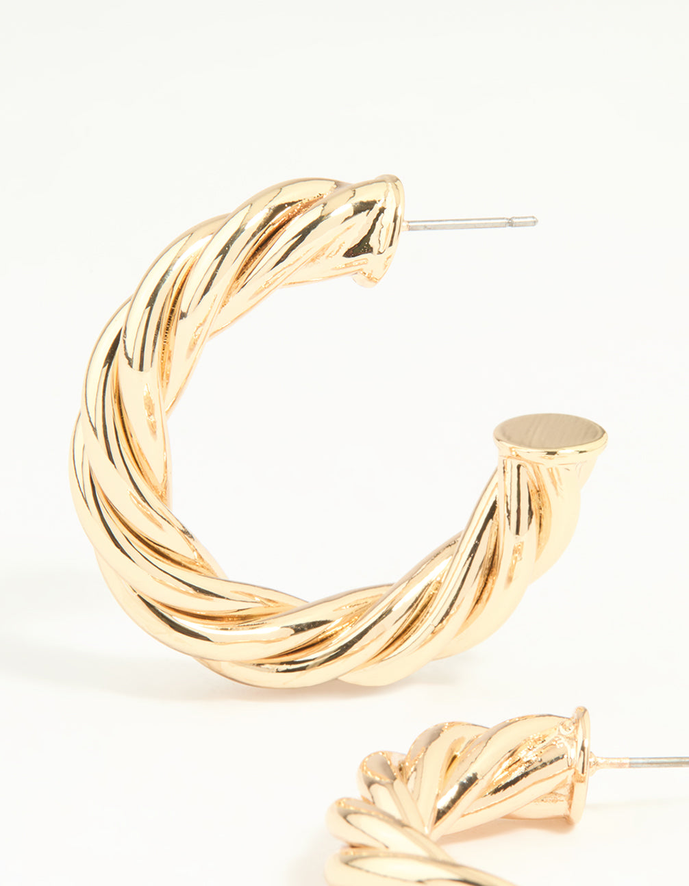 Worn Gold Twisted Thick Hoop Earrings