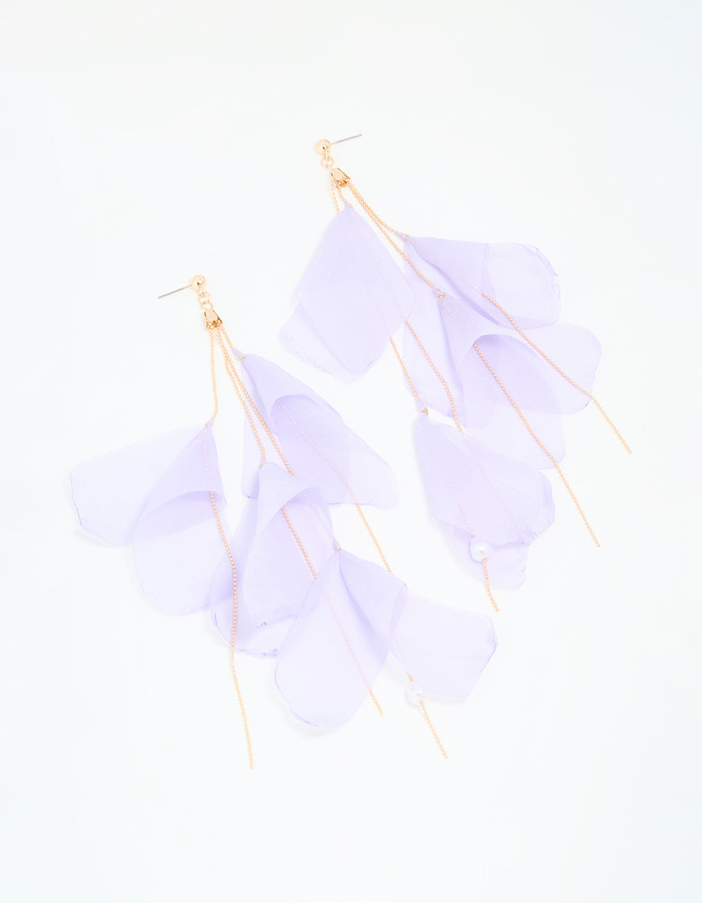 Gold Purple Fabric Petal Drop Earrings