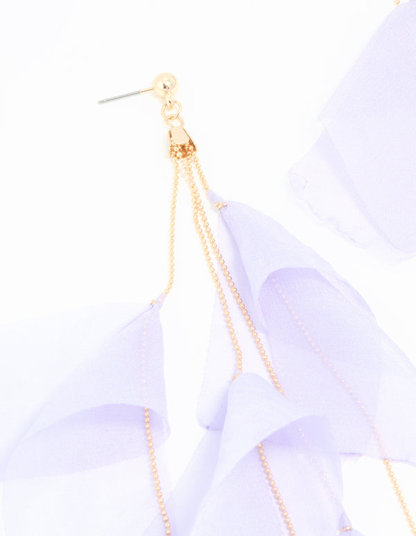 Gold Purple Fabric Petal Drop Earrings
