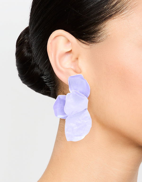 Gold Purple Coated Metal Flower Petal Drop Earrings