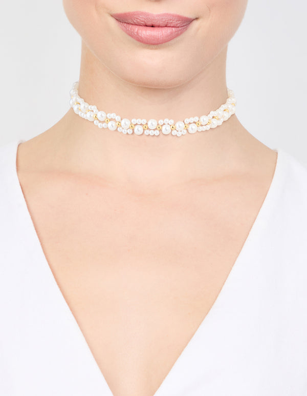 Gold Plated Pearl Choker Necklace