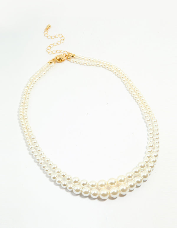 Gold Plated Pearl Layered Choker Necklace