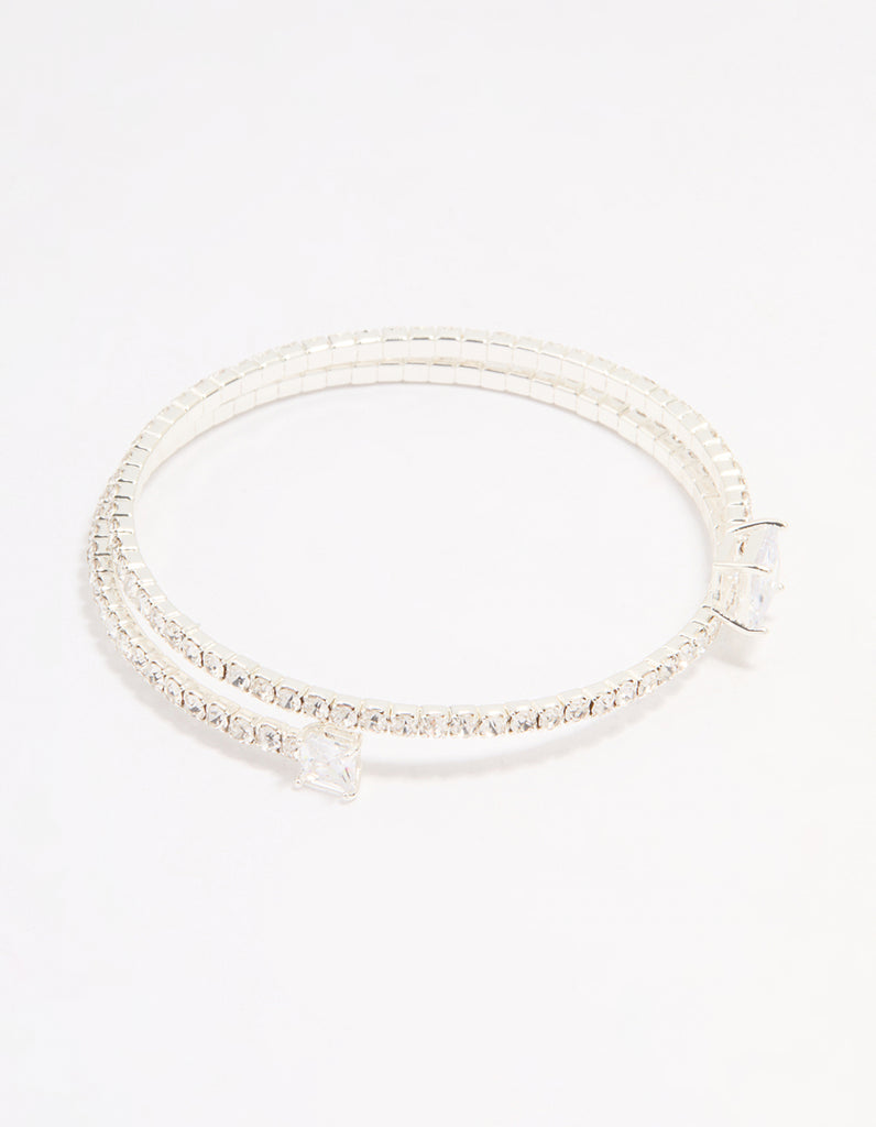 Silver Plated Cubic Zirconia Layered Bangle - Lovisa