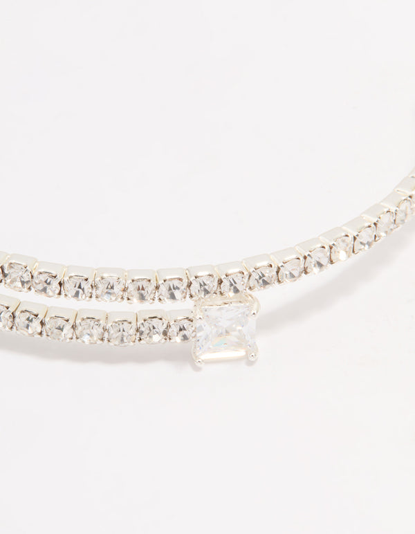 Silver Plated Cubic Zirconia Layered Bangle