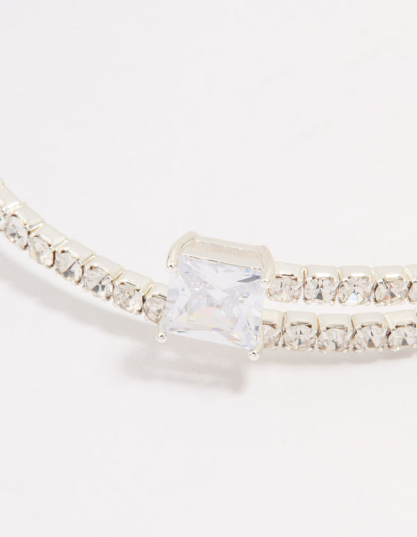 Silver Plated Cubic Zirconia Layered Bangle