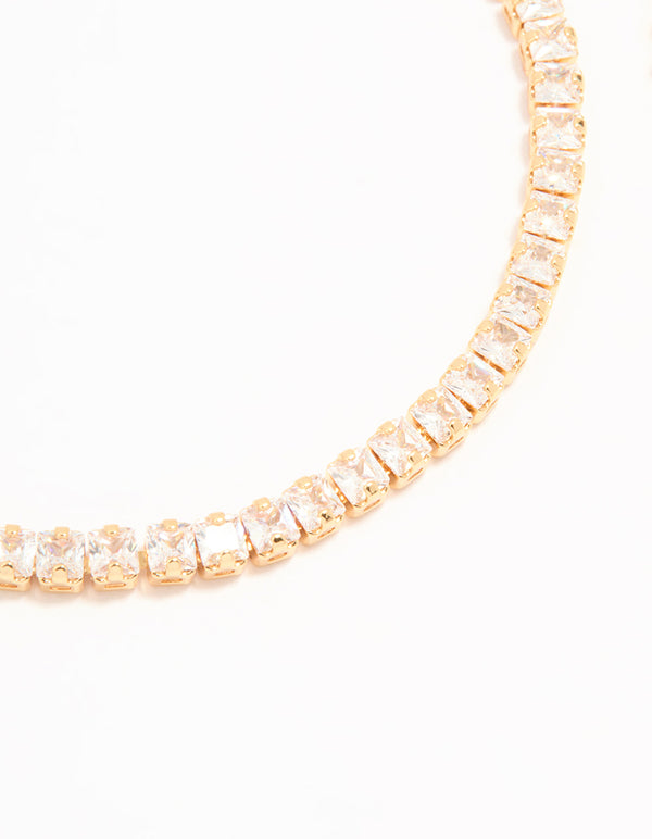 Gold Plated Cubic Zirconia Baguette Tennis Bracelet