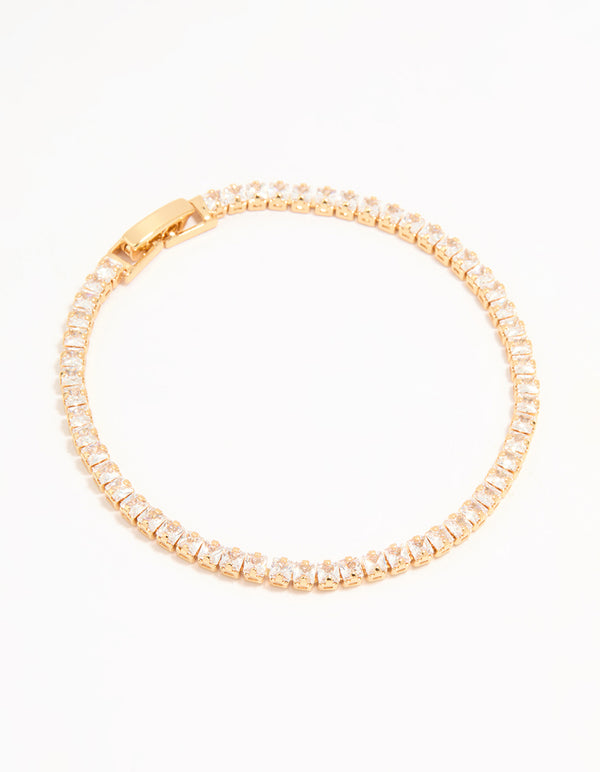 Gold Plated Cubic Zirconia Baguette Tennis Bracelet