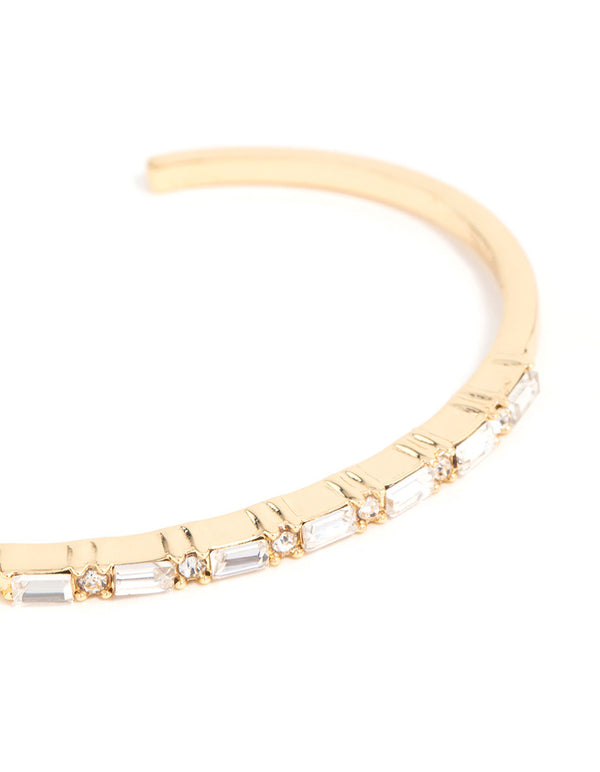 Gold Plated Cubic Zirconia Baguette Wrist Cuff