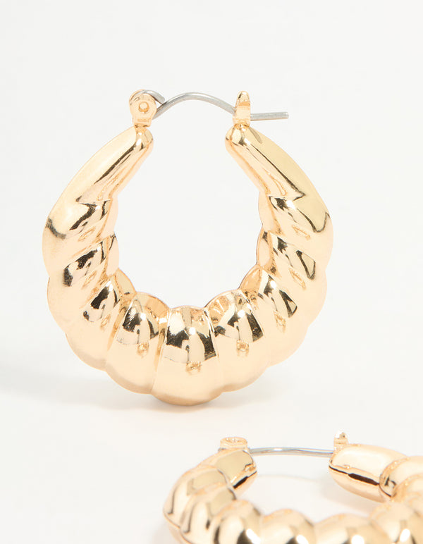 Gold Bubble Ribbed Hoop Earrings