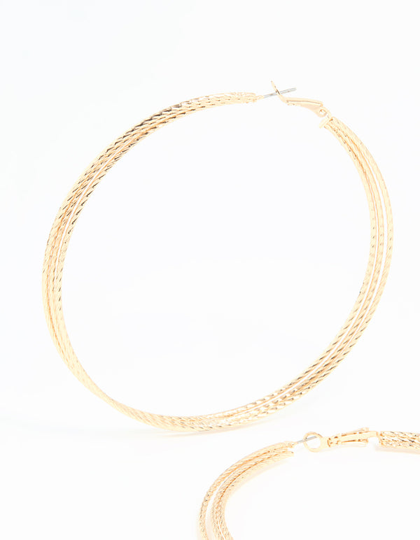 Gold Textured Large Hoop Earrings