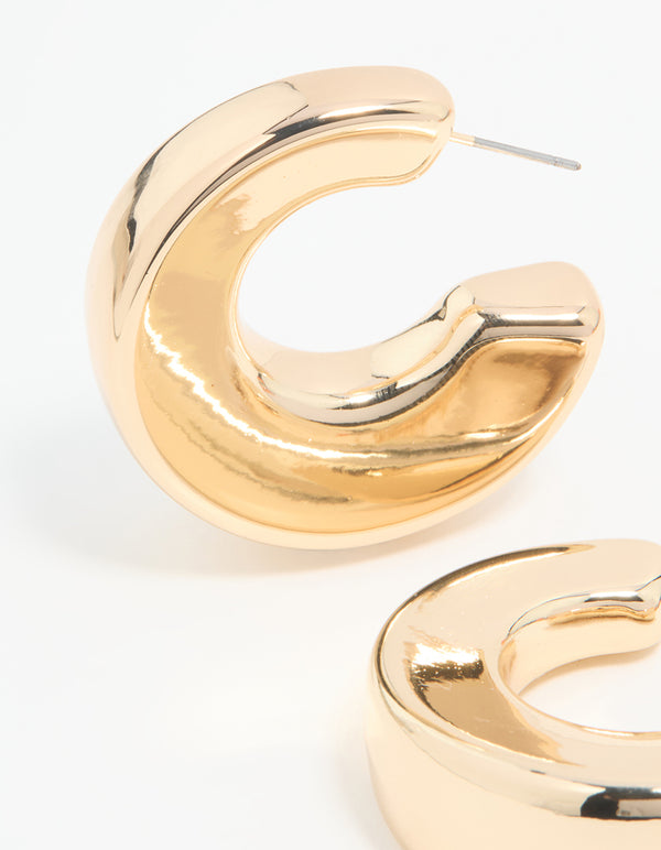 Gold Flat Side Chunky Hoop Earrings