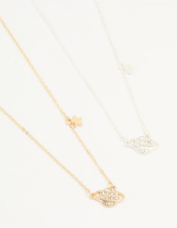 Mixed Metal Star & Planet Necklaces 2-Pack