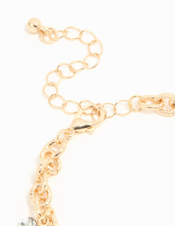 Gold Heart & Flower Charm Bracelet