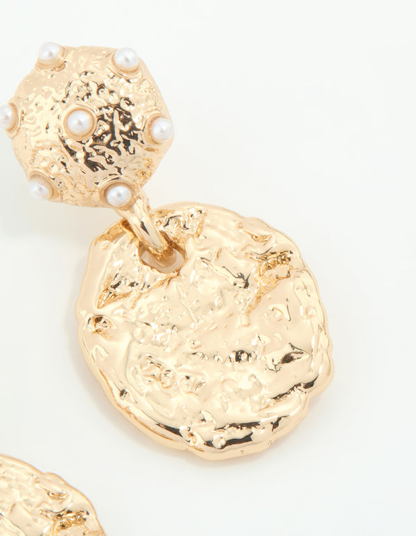 Gold Molten Circle Drop Earrings