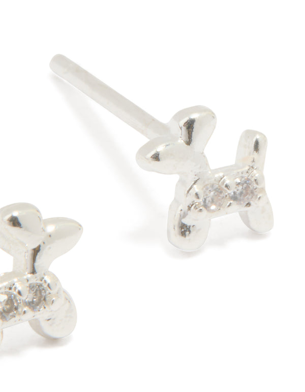 Sterling Silver Cubic Zirconia Balloon Dog Stud Earrings