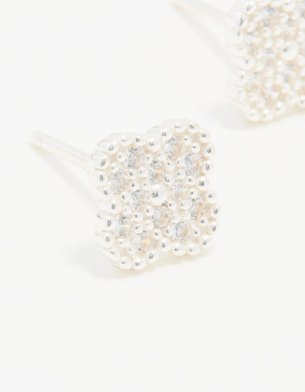 Sterling Silver Cubic Zirconia Pave Flower Stud Earrings