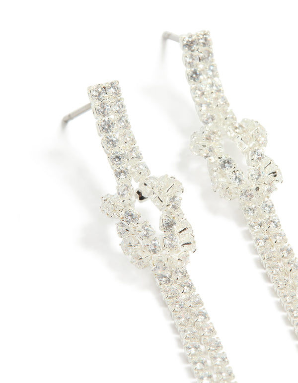 Silver Cubic Zirconia Knot Drop Earrings