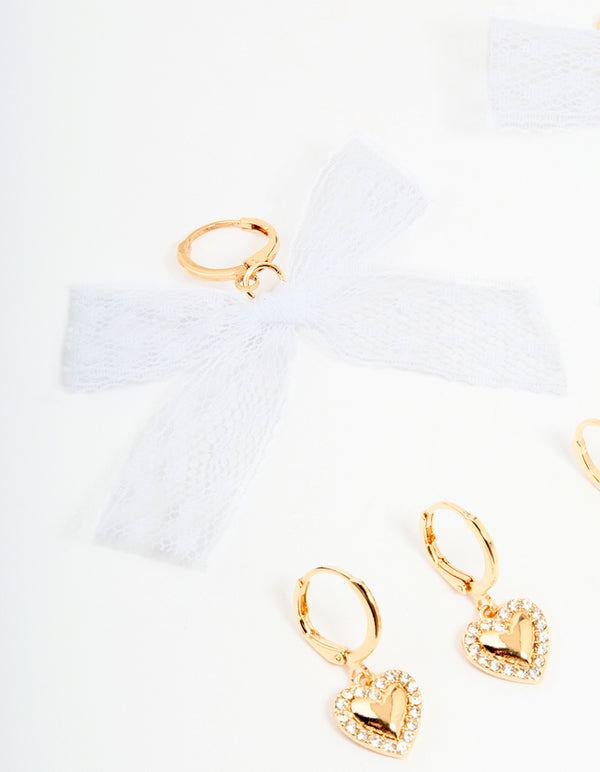 Gold White Bow & Clover Shoe Charms Pack