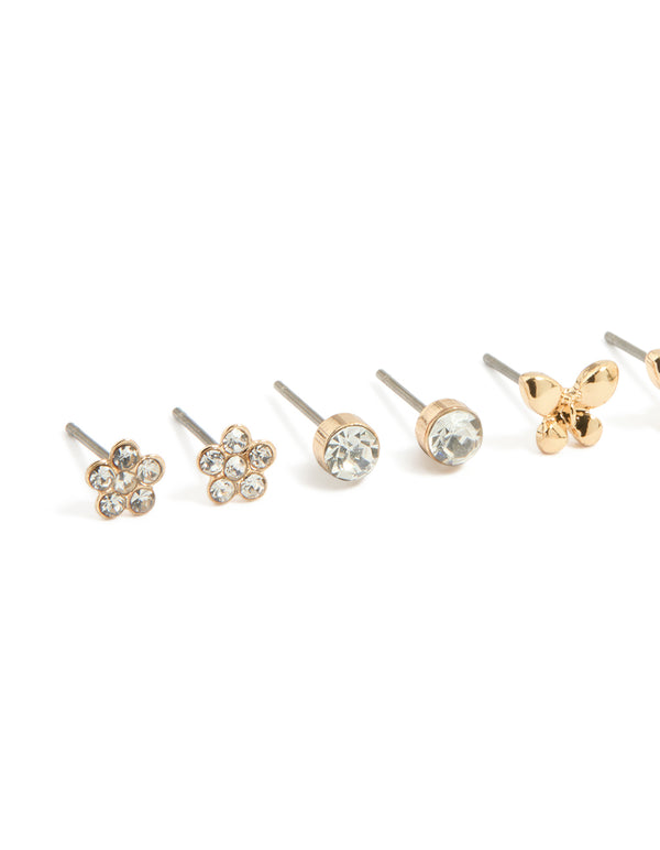 Kids Gold Love Bow & Heart Stud Earrings 6-Pack