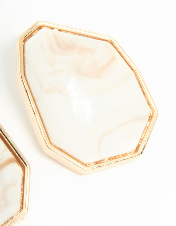 Gold Geometric Stone Stud Earrings