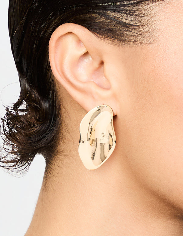 Gold Molten Oval Stud Earrings