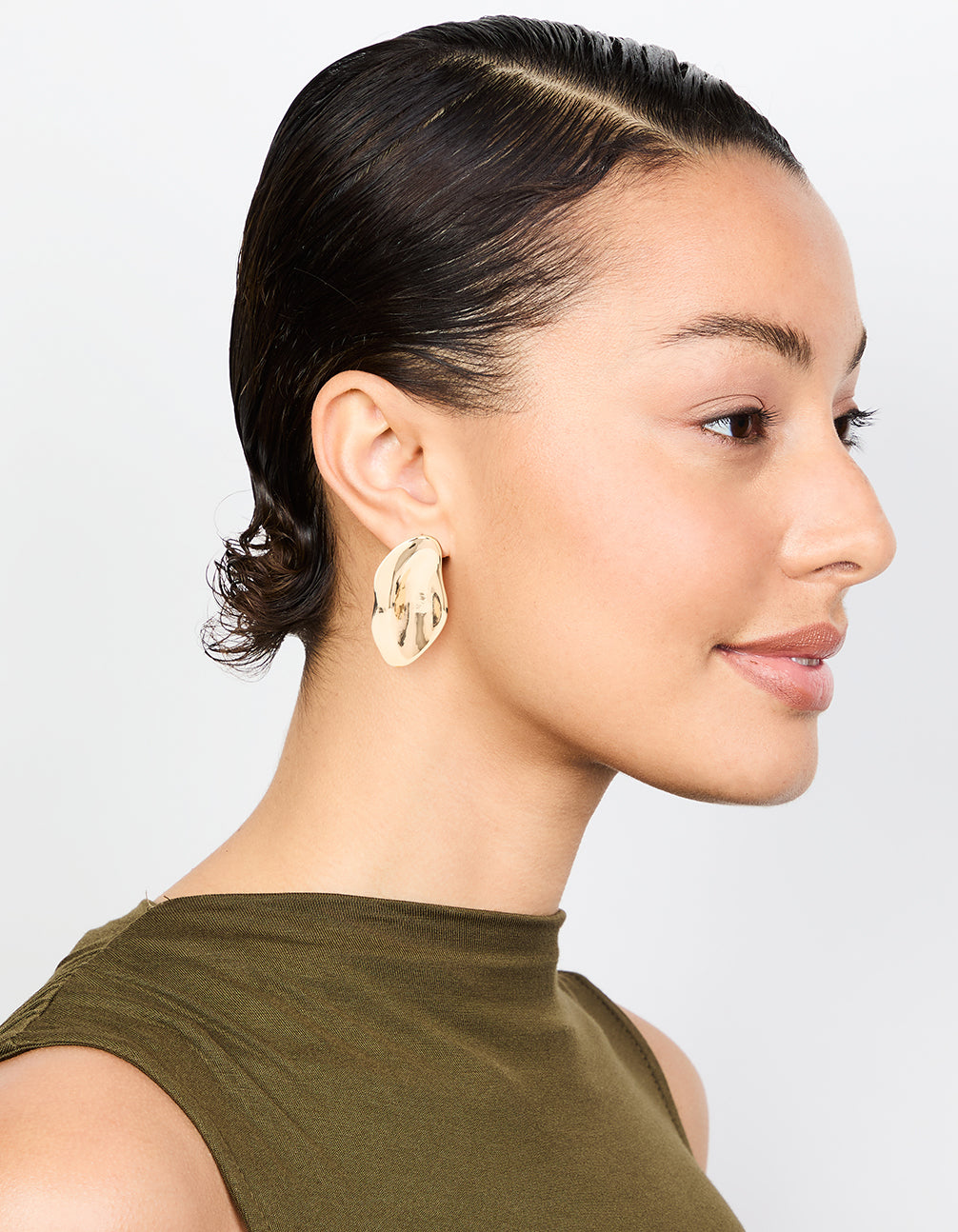 Gold Molten Oval Stud Earrings