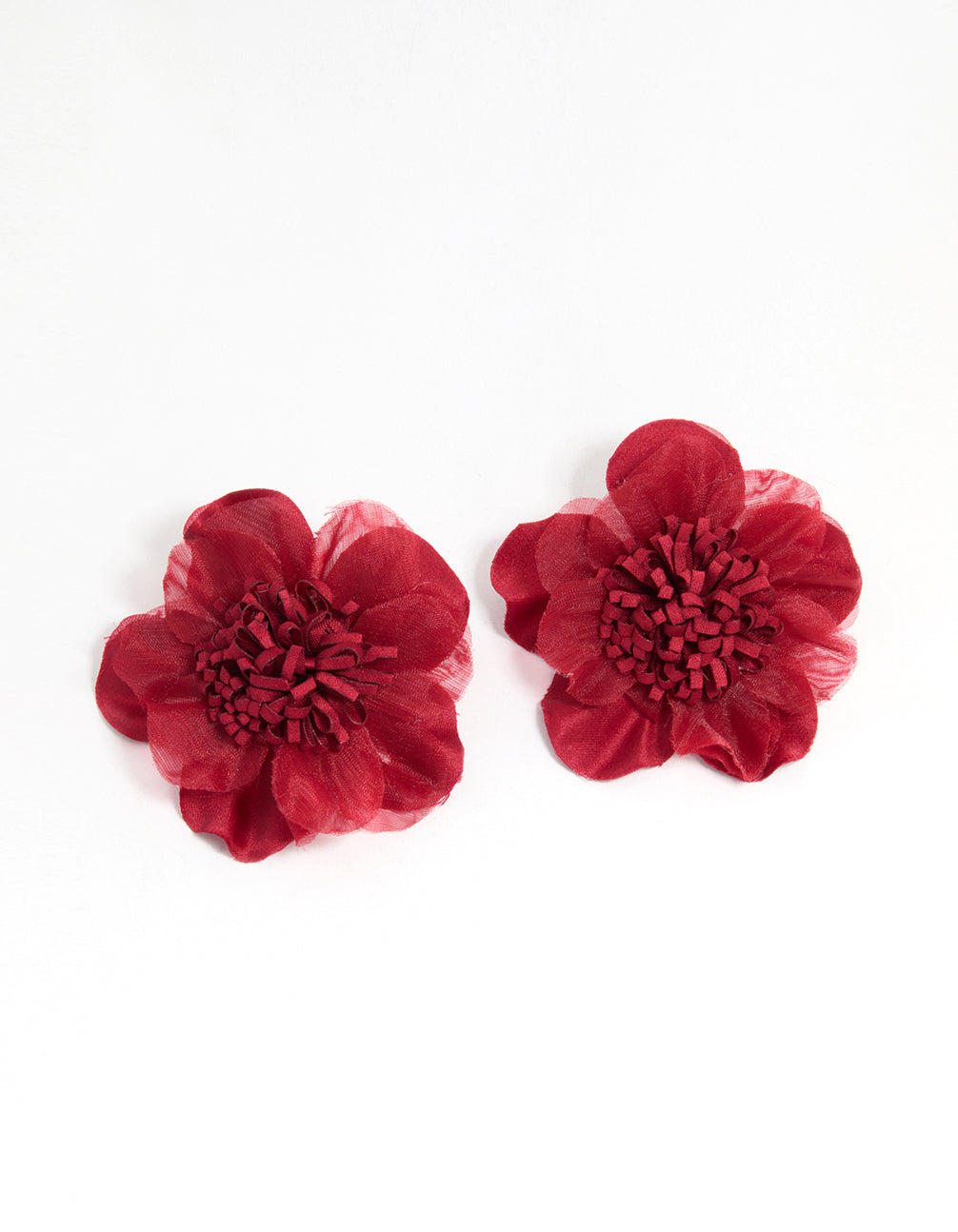 Red Fabric Poppy Flower Stud Earrings