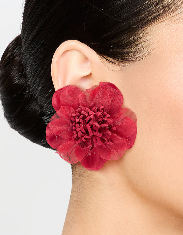 Red Fabric Poppy Flower Stud Earrings