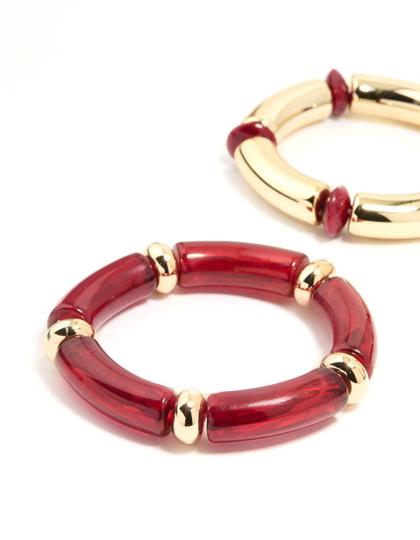 Gold Red Stretch Bangles 3-Pack