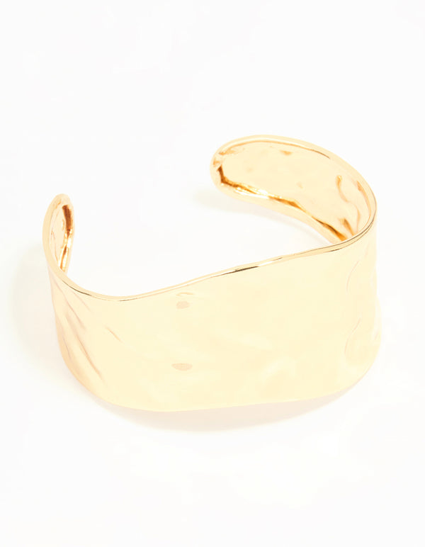 Gold Hammered Wavy Wrist Cuff