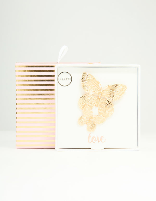 Gold Double Butterfly Brooch