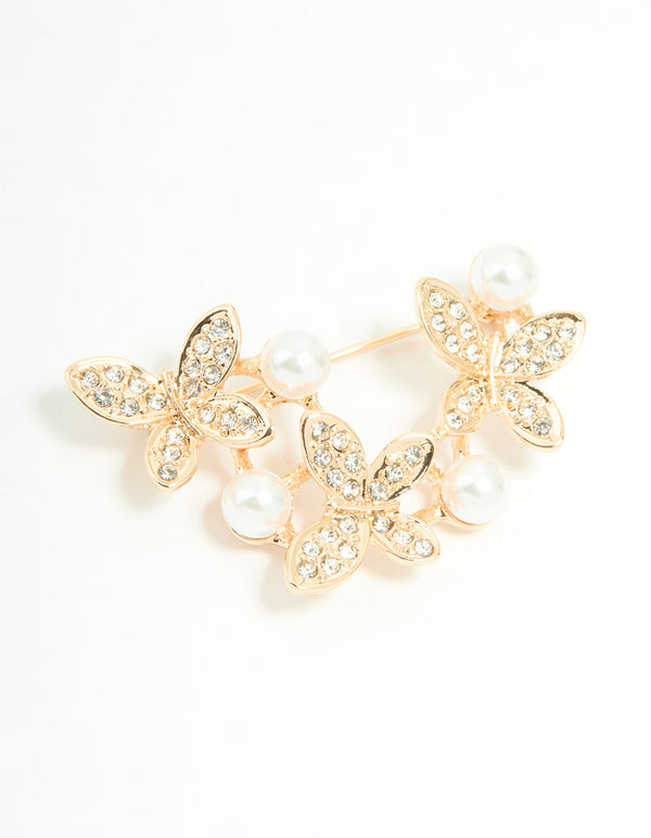 Gold Diamante Butterfly Trio Brooch