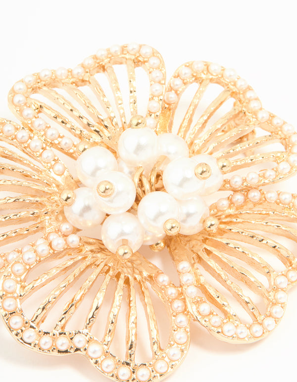Gold Pearl Flower Brooch