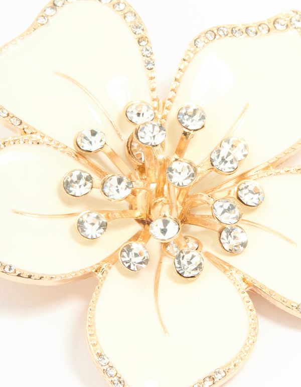 Gold White Flower Brooch