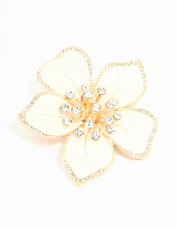 Gold White Flower Brooch