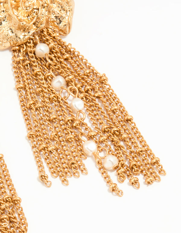 Gold Pearl Chain Drop Earrings